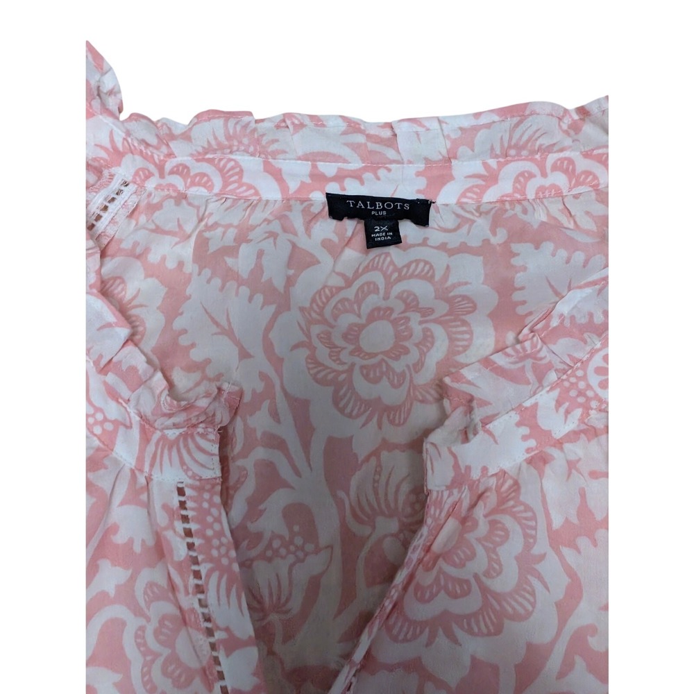 Talbots 2X Pink & White Rose Floral Popover Blouse Top - Picture 2 of 11